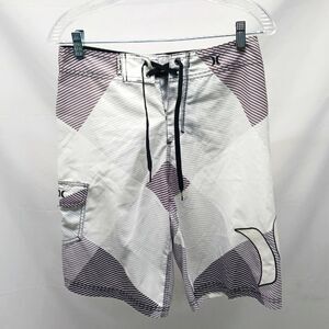 Hurley Mens 28 Boardshort White Black Grey Geometric Print. NWOT................